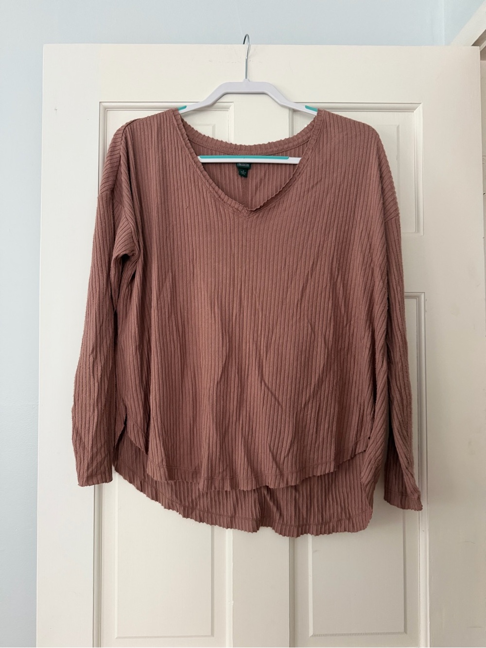 wild fable Ribbed V-Neck Long Sleeve Top - Mauve
